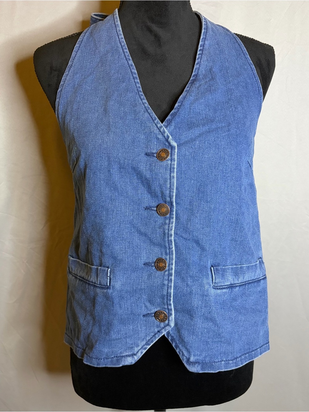 Blue Denim Button Front Halter Vest Top